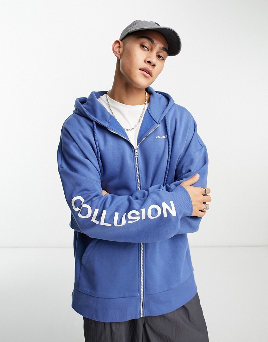 COLLUSION super oversized zip through hoodie in navy