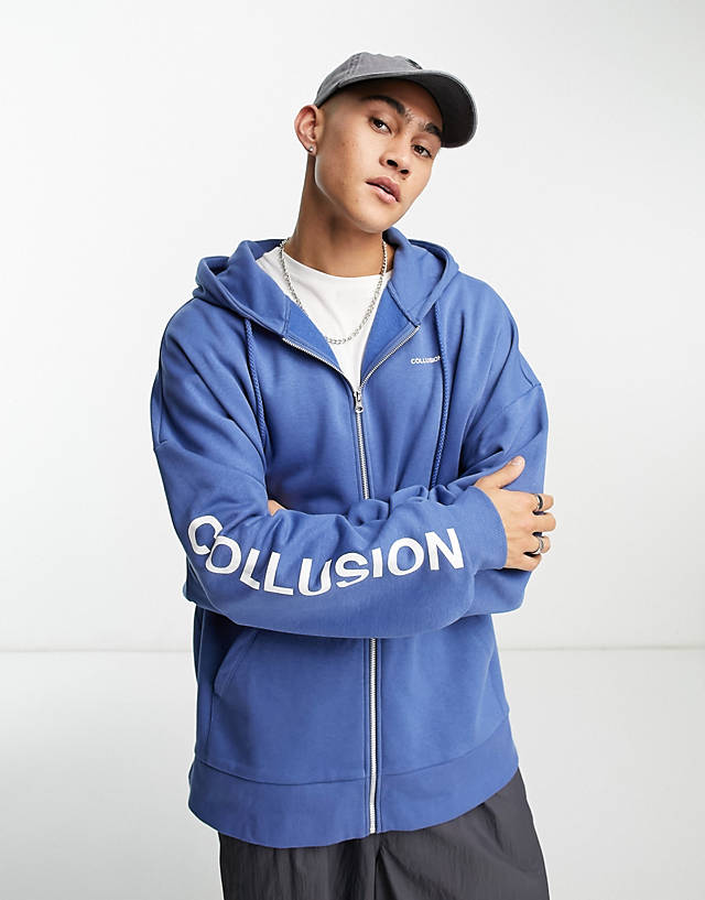 Collusion - super oversized zip through hoodie in navy