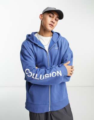 Navy blue oversized zip up hoodie hot sale