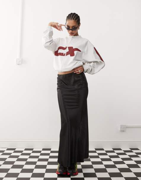 COLLUSION – Svart lång slipkjol i satin - view 1