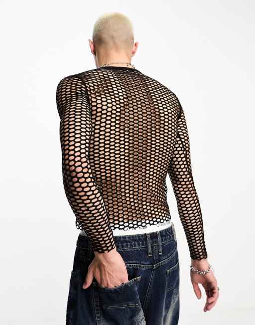 COLLUSION – Svart, långärmad t-shirt i nättyg och unisex-modell , 3 av 4