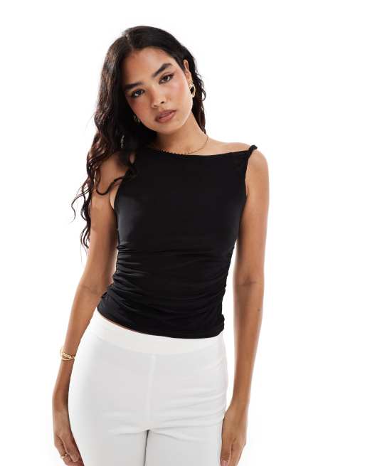 COLLUSION – Svart off shoulder-topp med vriden detalj