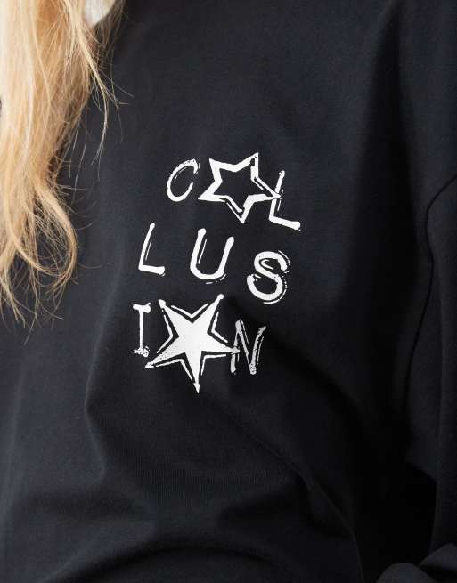 COLLUSION – Svart t-shirt i oversize med stort stjärntryck baktill, 3 av 4