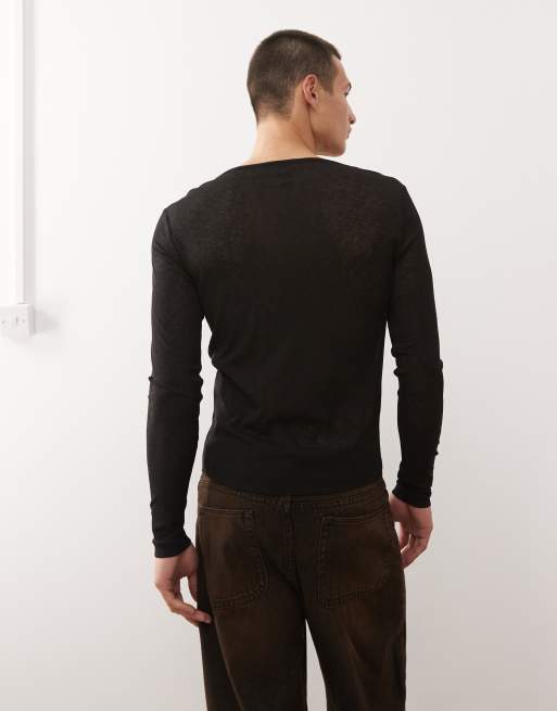 COLLUSION – Svart t-shirt i slim fit och mesh med långa ärmar, 3 av 5