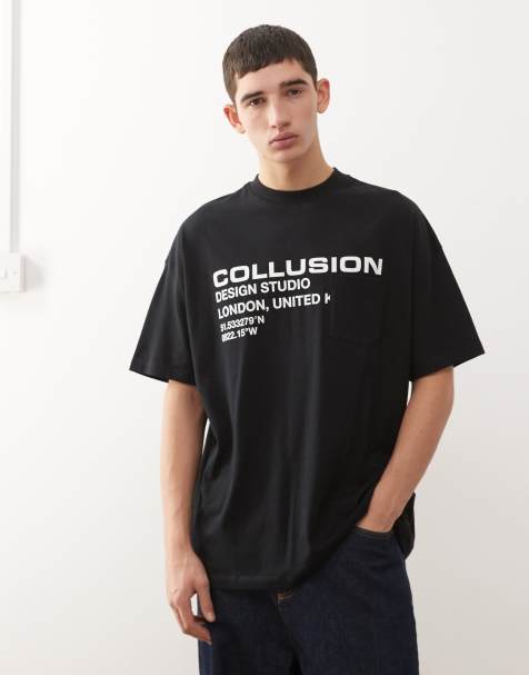 COLLUSION – Svart t-shirt med tryck och ficka - view 1