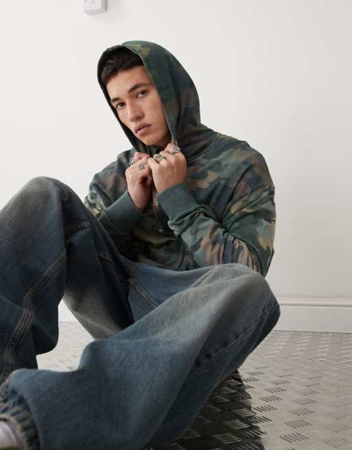 COLLUSION - Sweat à capuche coupe carrée en jersey léger à imprimé camouflage