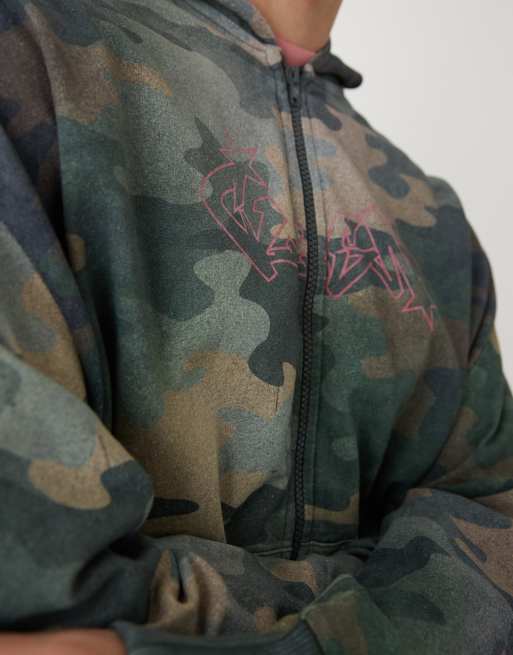 COLLUSION - Sweat à capuche coupe carrée en jersey léger à motif camouflage, 3 de 4