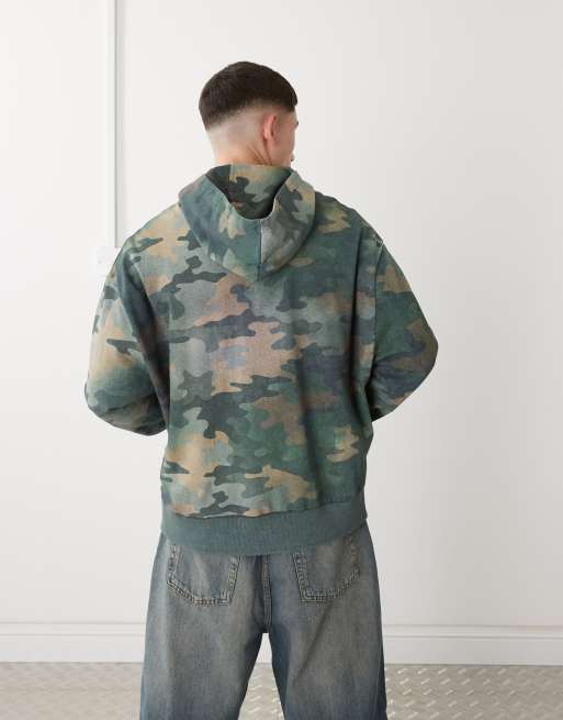 COLLUSION - Sweat à capuche coupe carrée en jersey léger à motif camouflage, 4 de 4