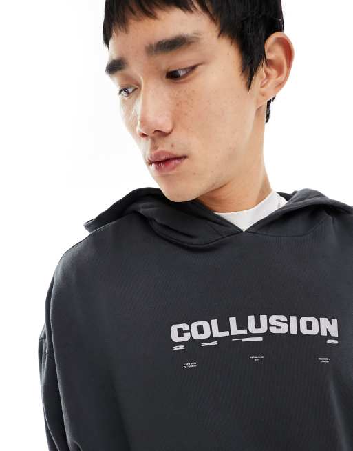 COLLUSION - Sweat à capuche effet vieilli avec lien - Noir délavé, 4 de 4
