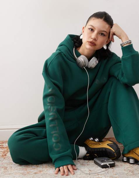 COLLUSION - Sweat à capuche épais avec logo - Vert - view 1
