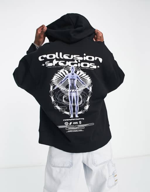 Collusion Sweat à Capuche Oversize à Imprimé Graphique Noir Asos