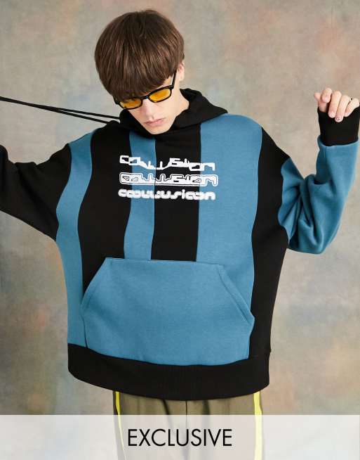 COLLUSION - Sweat à capuche oversize effet raccordé à imprimé