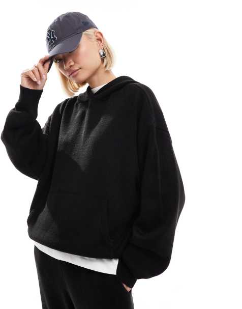 COLLUSION - Sweat à capuche oversize en maille d'ensemble - Noir - view 1