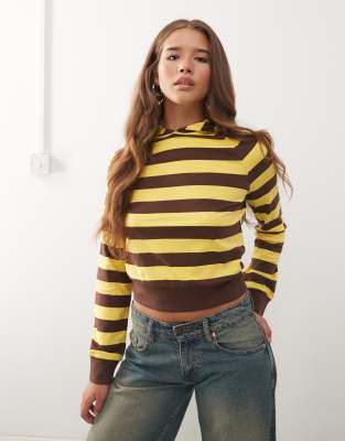 COLLUSION - Sweat à capuche rayé - Noir et jaune