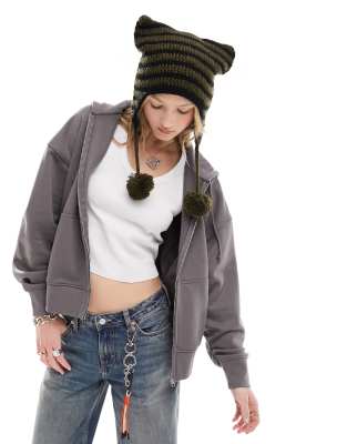 COLLUSION - Sweat à capuche zippé coupe carrée - Anthracite