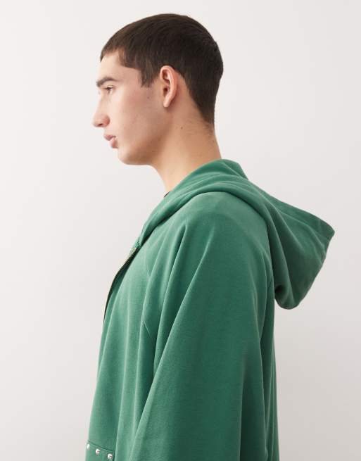 COLLUSION - Sweat à capuche zippé coupe carrée avec clous - Vert, 4 de 5