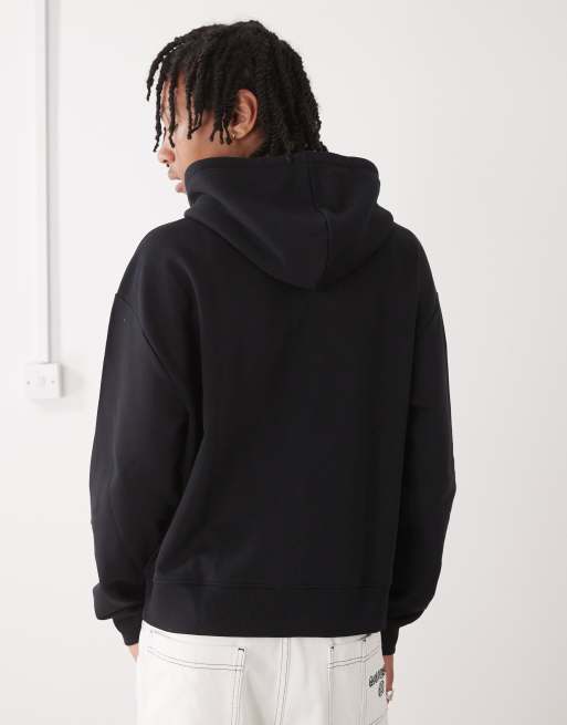 COLLUSION - Sweat à capuche zippé coupe carrée avec imprimé sportif style boxeur - Noir, 3 de 4
