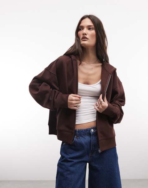 COLLUSION - Sweat à capuche zippé coupe carrée - Chocolat - view 1