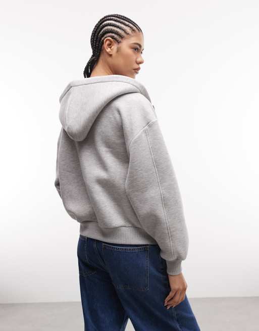 Collusion - Sweat à capuche zippé coupe carrée - Gris chiné, 4 de 4