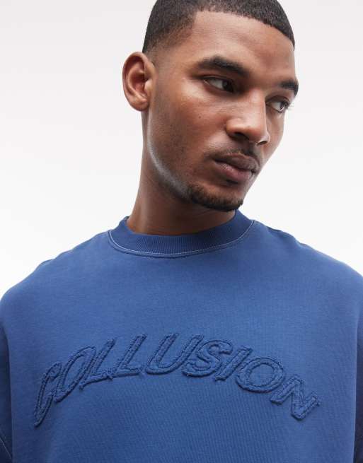 COLLUSION - Sweat coupe carrée à logo et appliqué - Bleu, 3 de 5