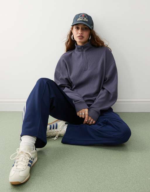 COLLUSION - Sweater met opstaande boord en rits in wafel leigrijs met wassing, 2 van 4