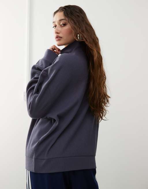COLLUSION - Sweater met opstaande boord en rits in wafel leigrijs met wassing, 4 van 4
