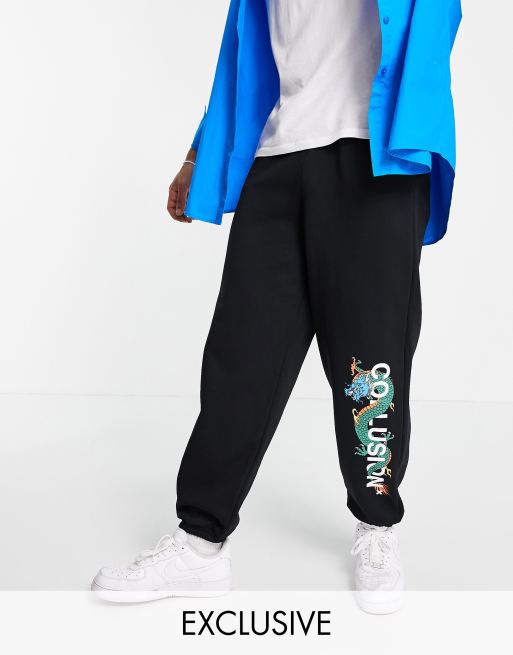 COLLUSION sweatpants with logo X dragon print in black - part of a set