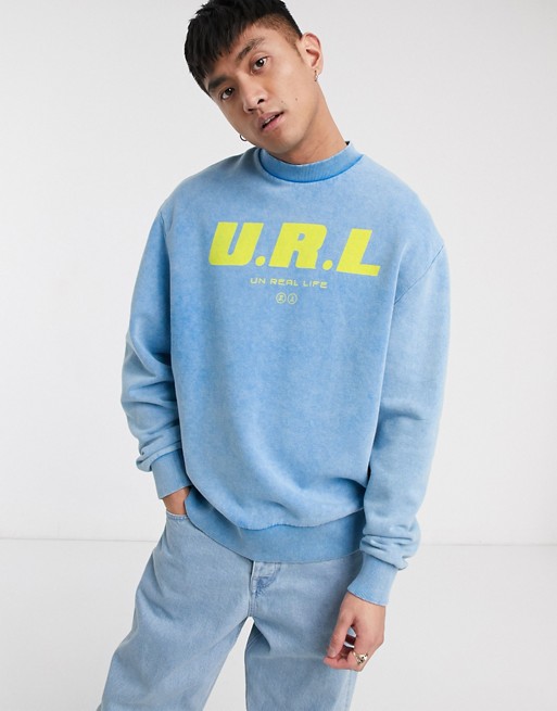 COLLUSION sweatshirt in acid wash with print in blue