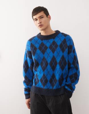 Sweatshirt in Blau mit Argyle-Muster Blau 2XS