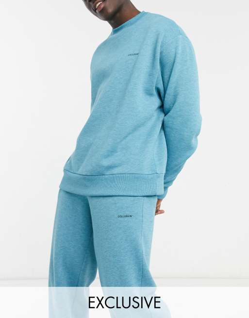 COLLUSION t-shirt, sweatshirt & sweatpants in blue heather fabric set, 2 of 4