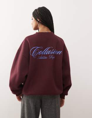 COLLUSION - Sweatshirt in Burgunderrot mit „Collusion"-Grafikprint
