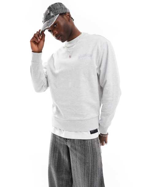 COLLUSION sweatshirt in grey marl with varsity embroidery - view 1