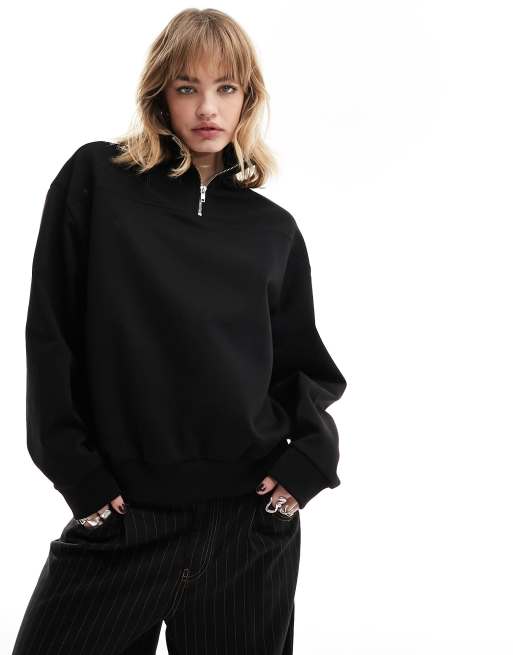 COLLUSION – Sweatshirt in Schwarz mit kurzem Reißverschluss