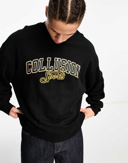 COLLUSION - Sweatshirt met print in collegestijl in zwart 