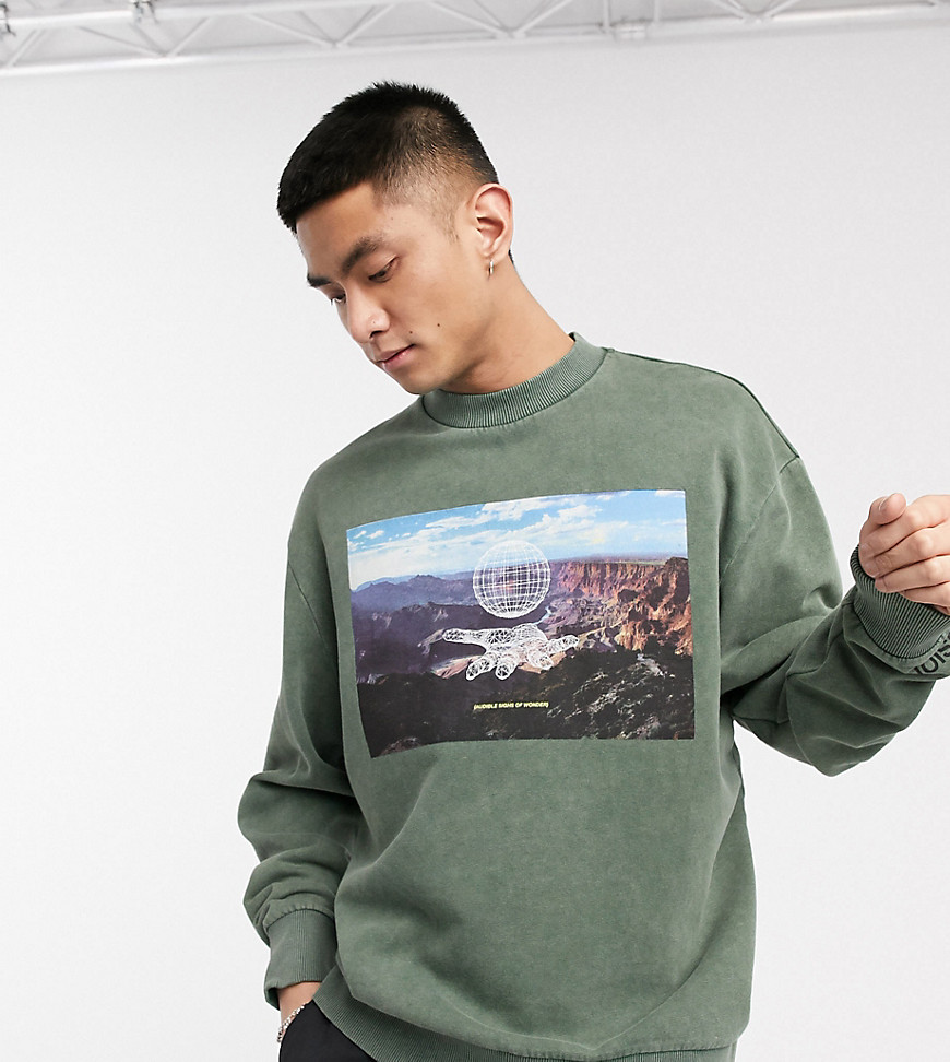 COLLUSION sweatshirt with print in washed green