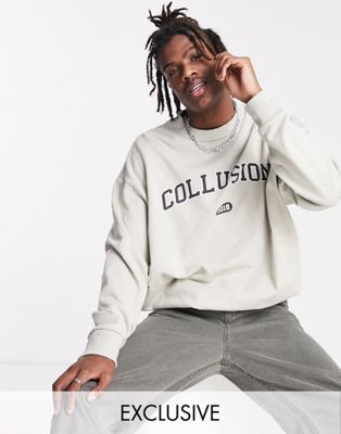 COLLUSION sweatshirt with varsity print in stone