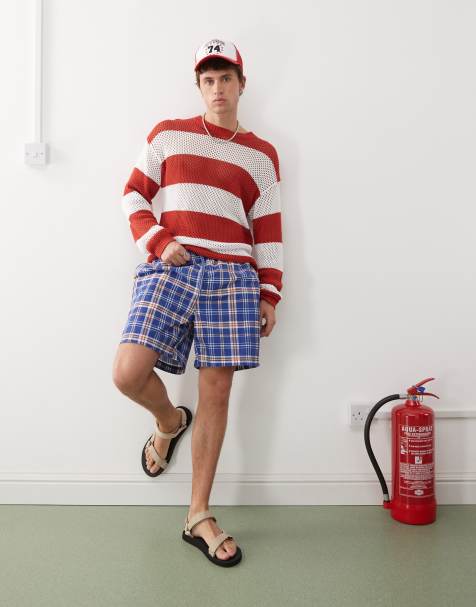 COLLUSION swim shorts in blue plaid - view 1