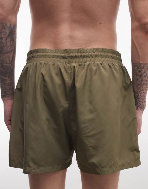 COLLUSION swim shorts in mid length in khaki, 4 of 5