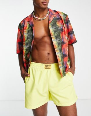 COLLUSION swim short with branded label in yellow - ASOS Price Checker