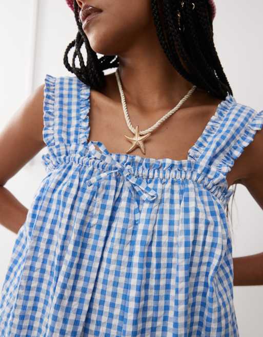 COLLUSION swing mini dress in blue and white gingham