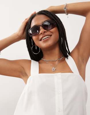 Collusion Swing Mini Dress With Broderie Trim-white
