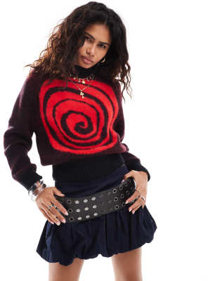 swirl print sweater in red 
black