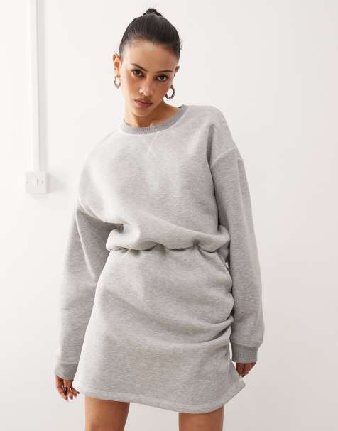COLLUSION sweat mini dress with logo in grey marl