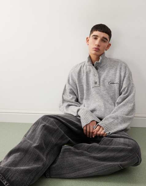 COLLUSION – Szary dzianinowy swetry zapinany na guziki pod szyją - view 1