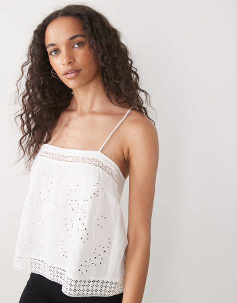 COLLUSION open back crochet patch work cami top in white
