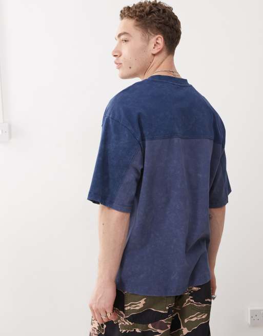 COLLUSION - T-shirt à imprimé en deux parties avec logo et coupe carrée - Bleu, 3 de 4