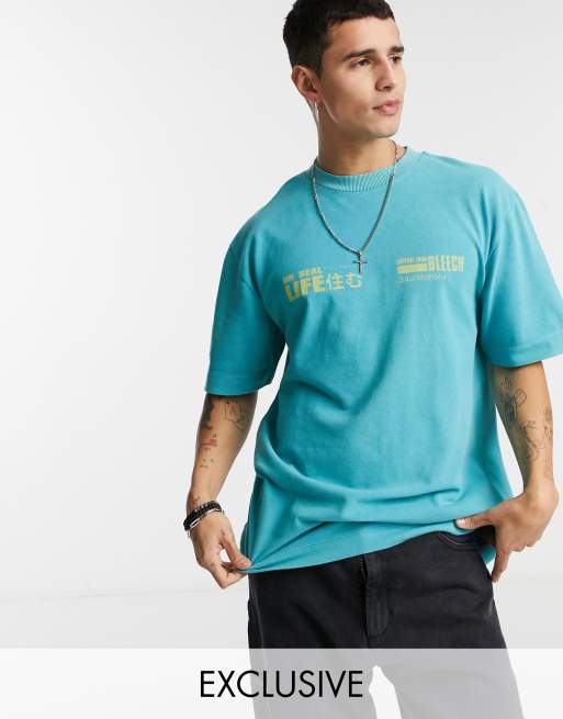 COLLUSION - T-shirt à imprimé en tissu piqué - Bleu