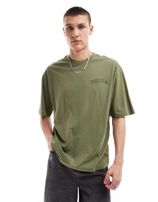 COLLUSION - T-shirt à logo brodé style universitaire - Vert olive