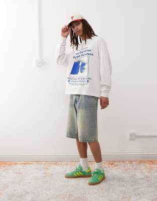 COLLUSION - T-shirt à manches longues avec imprimé devant et dans le dos-Blanc