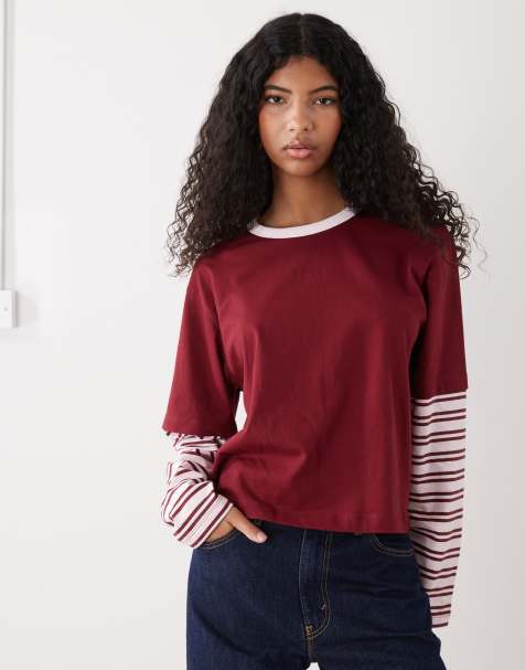 COLLUSION - T-shirt a maniche lunghe a doppio strato rosa a righe - view 1